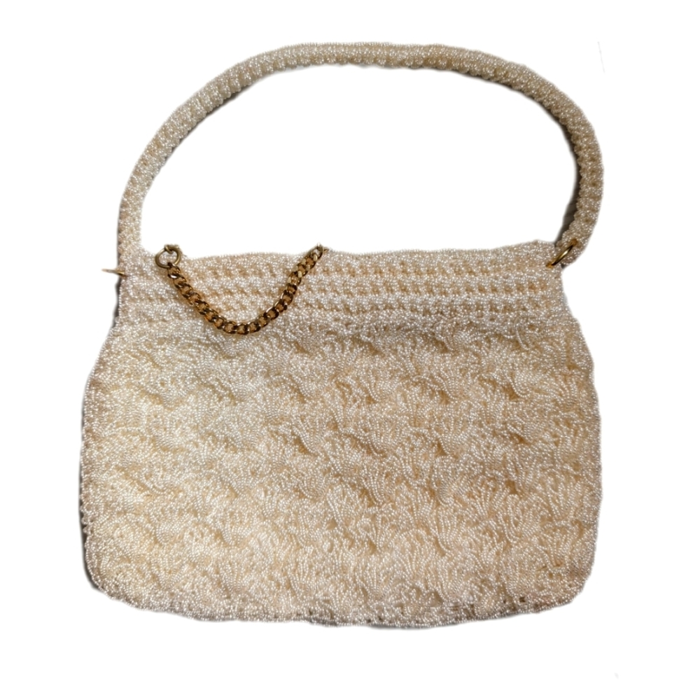 Vintage Made In Japan Cream Beaded Clutch Handbag EUC